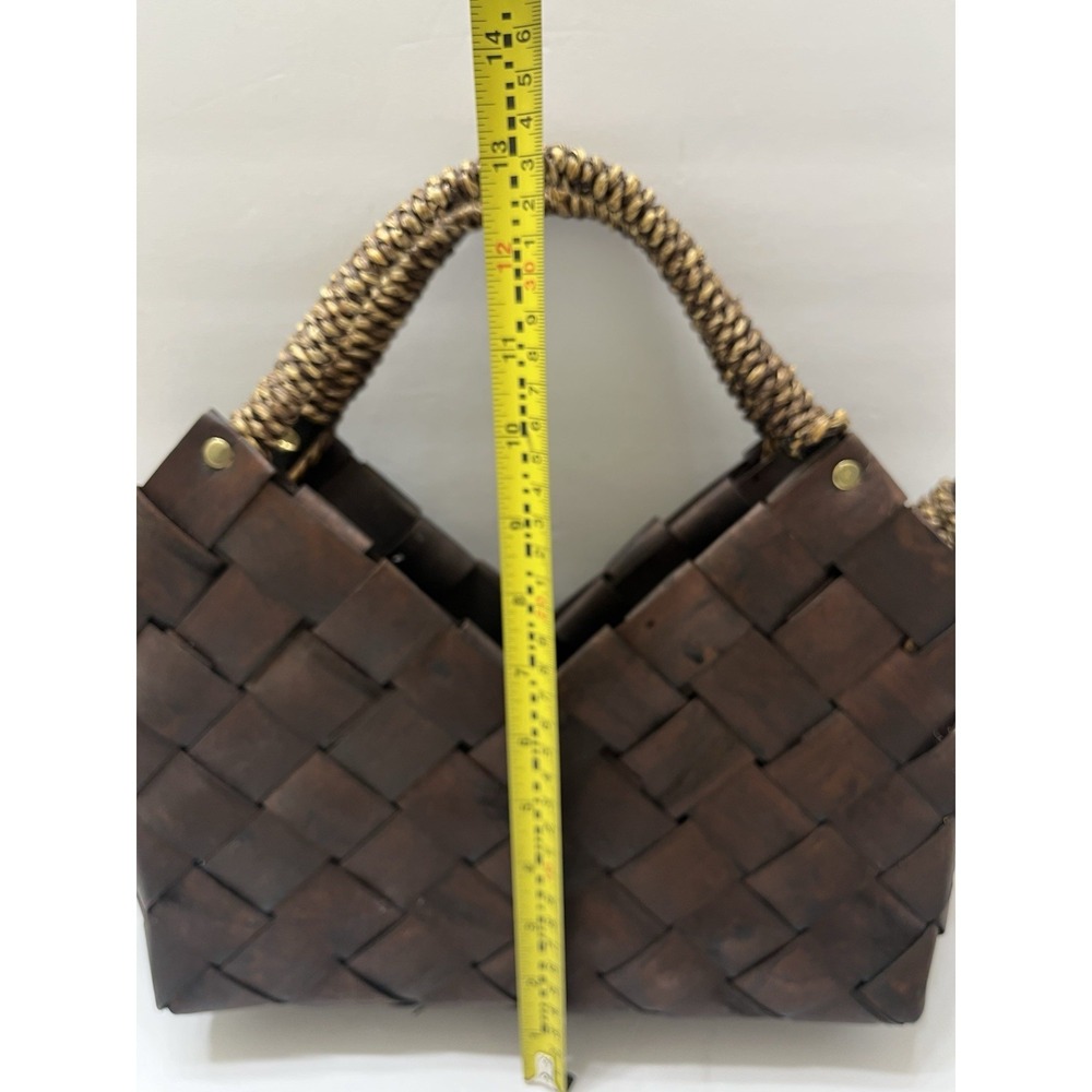 Dark Brown Woven Basket Handbag Funky Unique Braided Woven Handle - Picture 8 of 10